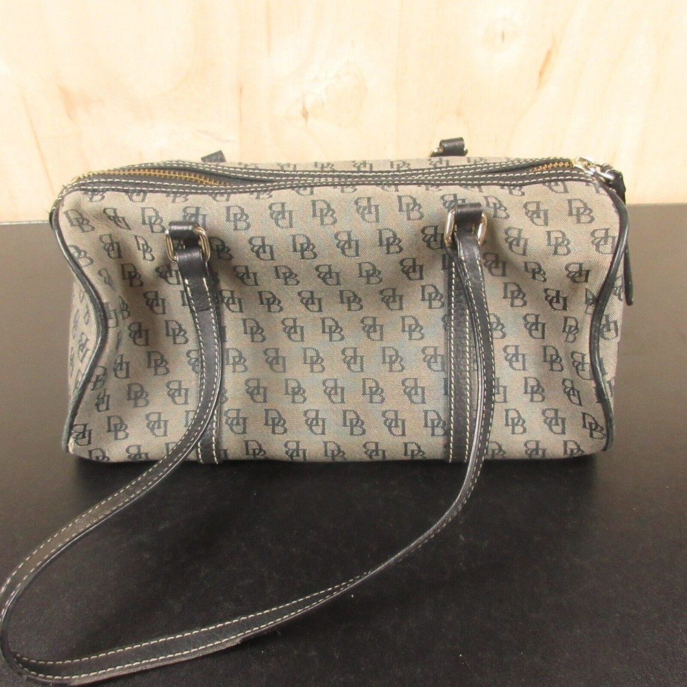 Dooney and Bourke Vintage Signature Barrel Bag Leather Monogram Gray Black